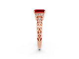 Rose gold Emerald Cut Ruby Solitaire Ring with Filigree Band and Four-Prong Setting_26