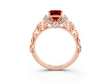 Rose gold Emerald Cut Ruby Solitaire Ring with Filigree Band and Four-Prong Setting_27