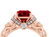 Rose gold Emerald Cut Ruby Solitaire Ring with Filigree Band and Four-Prong Setting_28