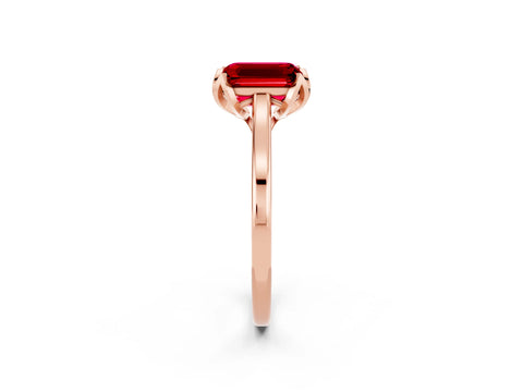 Rose gold Emerald Cut Ruby Solitaire Ring with Flower Prong Setting and Classic Band_14