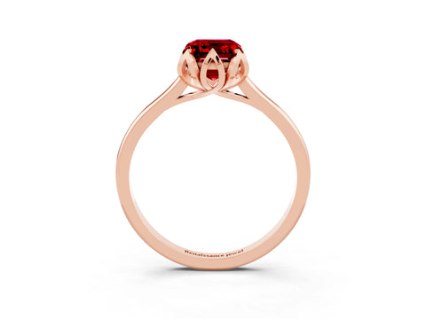 Rose gold Emerald Cut Ruby Solitaire Ring with Flower Prong Setting and Classic Band_15