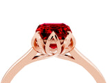 Rose gold Emerald Cut Ruby Solitaire Ring with Flower Prong Setting and Classic Band_16