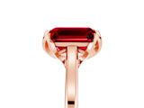 Rose gold Emerald Cut Ruby Solitaire Ring with Flower Prong Setting and Classic Band_17