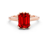 Rose gold Emerald Cut Ruby Solitaire Ring with Flower Prong Setting and Classic Band_37