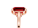 Rose gold Emerald Cut Ruby Solitaire Ring with Flower Prong Setting and Classic Band_42