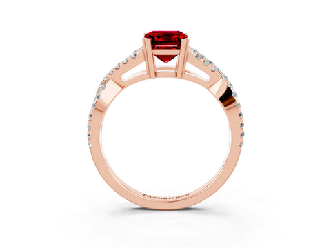 Rose gold Emerald Cut Ruby Solitaire Ring with Four-Prong Setting and Twisted Pavé Band_3