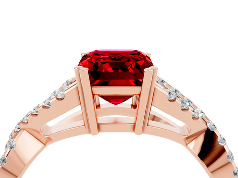 Rose gold Emerald Cut Ruby Solitaire Ring with Four-Prong Setting and Twisted Pavé Band_4