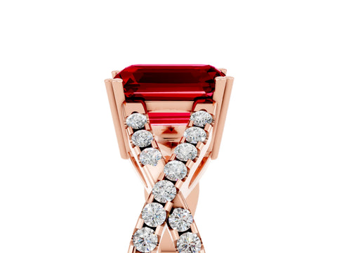 Rose gold Emerald Cut Ruby Solitaire Ring with Four-Prong Setting and Twisted Pavé Band_5