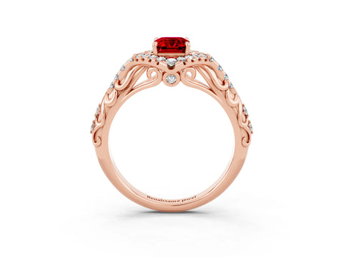 Rose gold Emerald Cut Ruby Solitaire Ring with Hidden Halo and Pavé Band_15