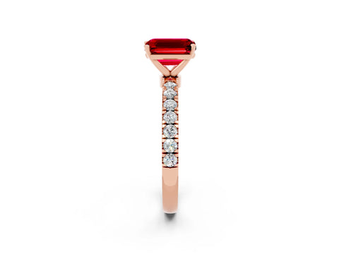 Rose gold Emerald Cut Ruby Solitaire Ring with Pavé Accents and Four-Prong Setting_2
