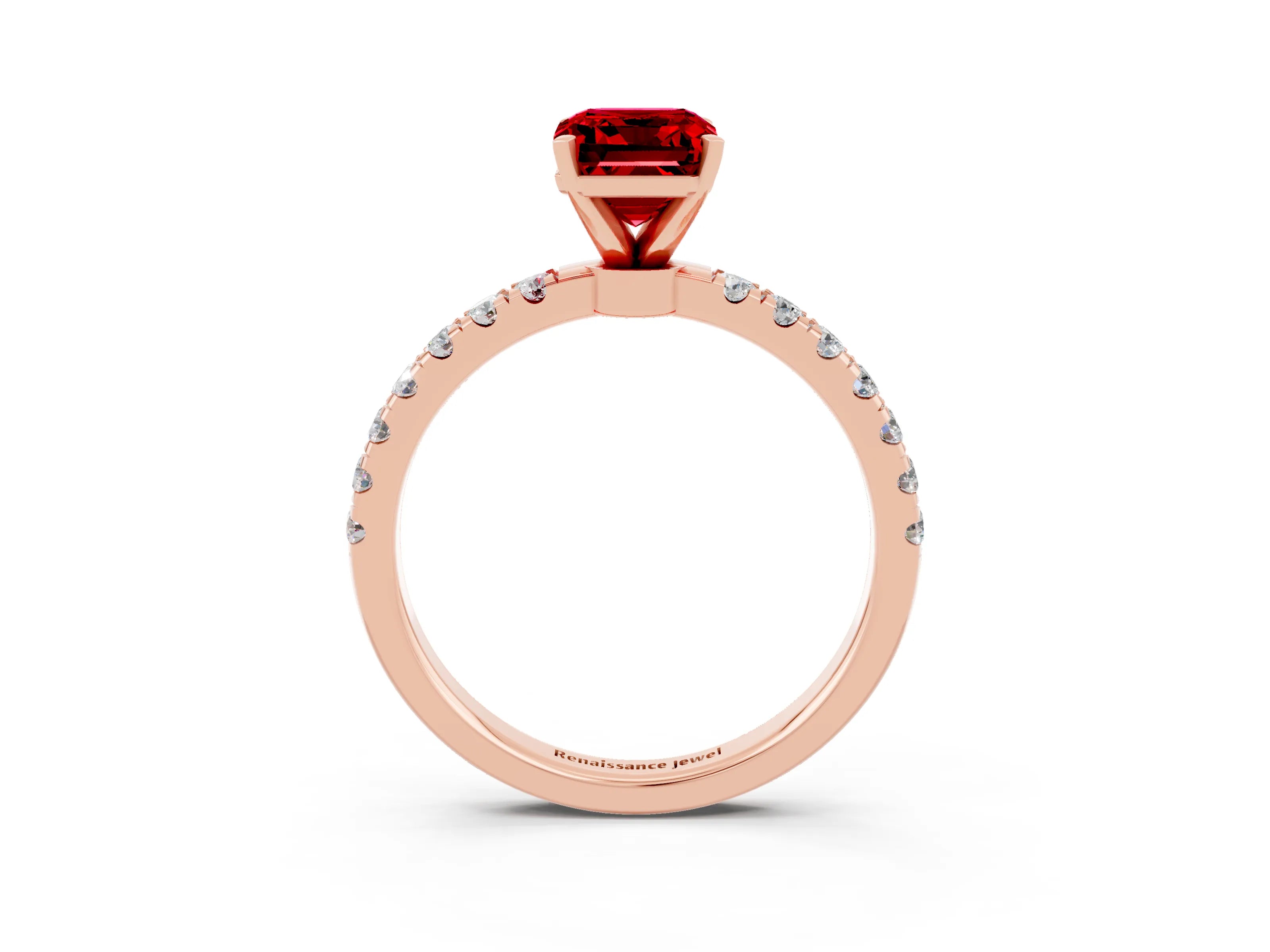 Rose gold Emerald Cut Ruby Solitaire Ring with Pavé Accents and Four-Prong Setting_3