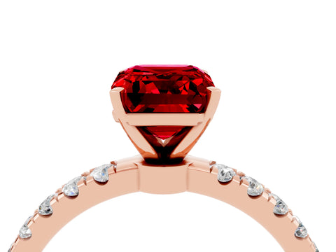 Rose gold Emerald Cut Ruby Solitaire Ring with Pavé Accents and Four-Prong Setting_4