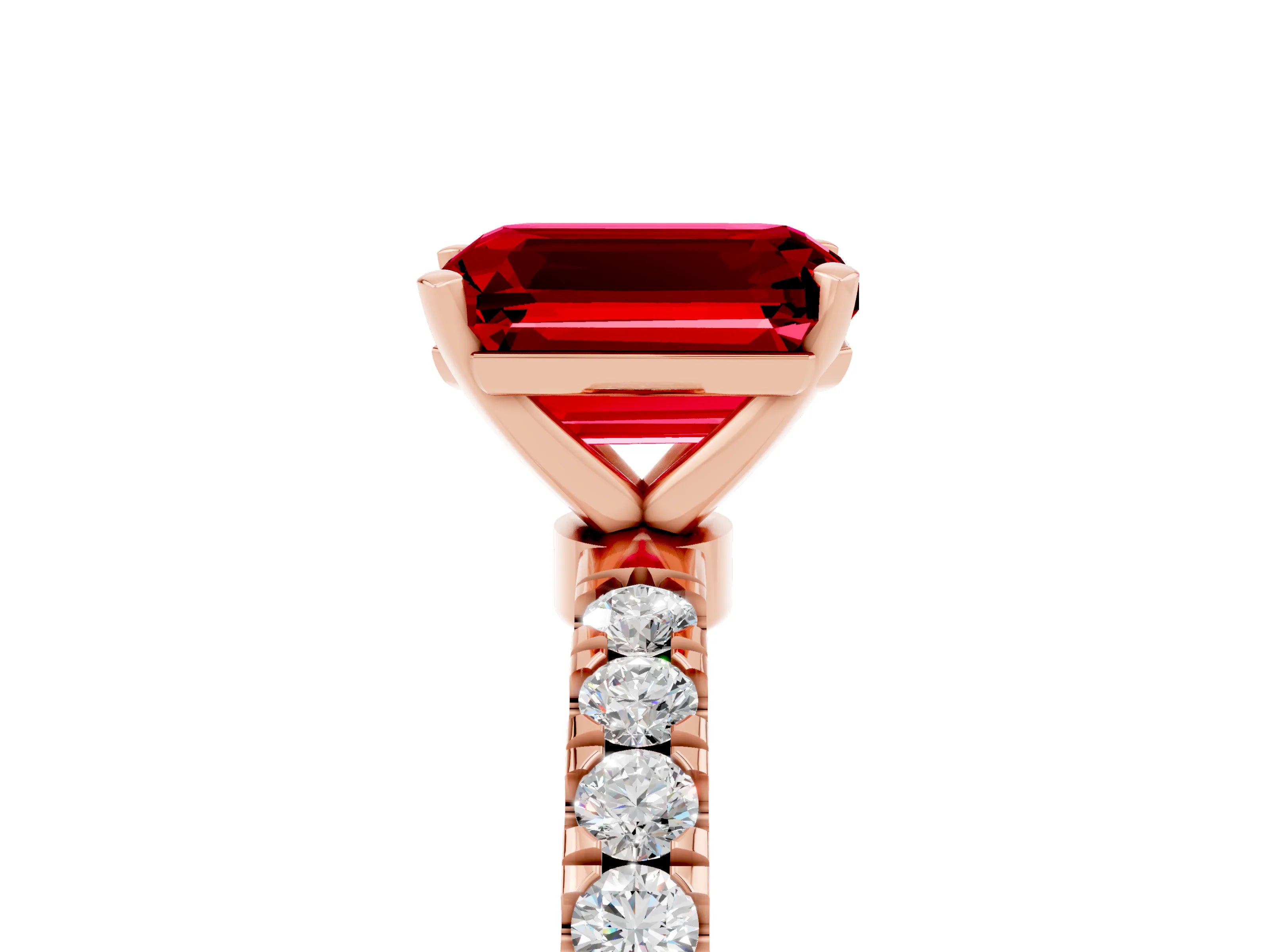 Rose gold Emerald Cut Ruby Solitaire Ring with Pavé Accents and Four-Prong Setting_5