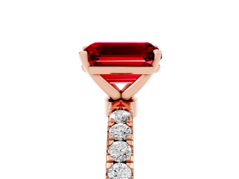Rose gold Emerald Cut Ruby Solitaire Ring with Pavé Accents and Four-Prong Setting_5