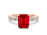 Rose gold Emerald Cut Ruby Solitaire Ring with Pavé Band and Four-Prong Setting_24