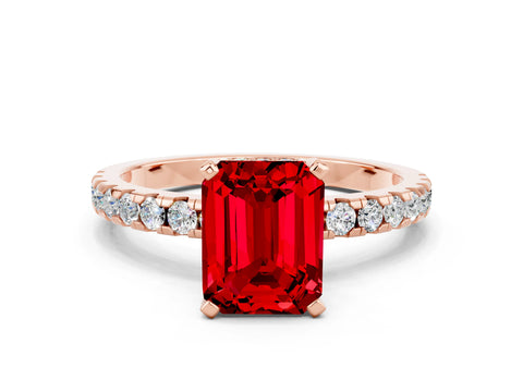 Rose gold Emerald Cut Ruby Solitaire Ring with Pavé Band and Four-Prong Setting_24