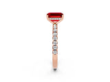 Rose gold Emerald Cut Ruby Solitaire Ring with Pavé Band and Four-Prong Setting_26