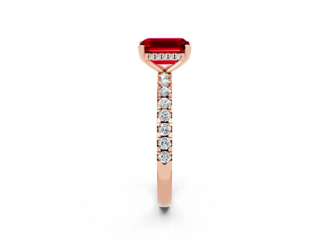 Rose gold Emerald Cut Ruby Solitaire Ring with Pavé Band and Four-Prong Setting_26