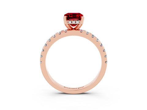 Rose gold Emerald Cut Ruby Solitaire Ring with Pavé Band and Four-Prong Setting_27