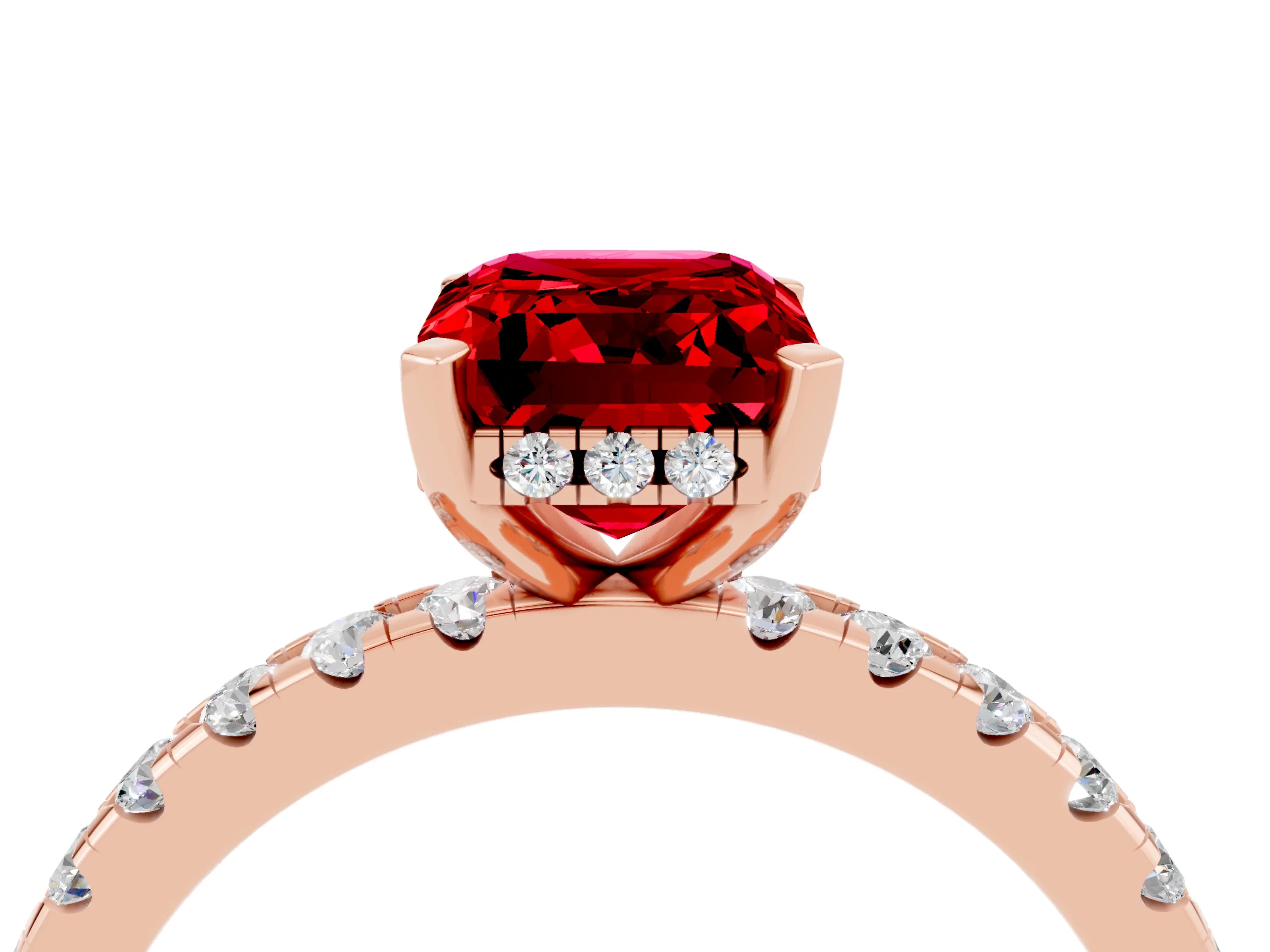 Rose gold Emerald Cut Ruby Solitaire Ring with Pavé Band and Four-Prong Setting_28