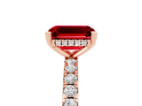 Rose gold Emerald Cut Ruby Solitaire Ring with Pavé Band and Four-Prong Setting_29