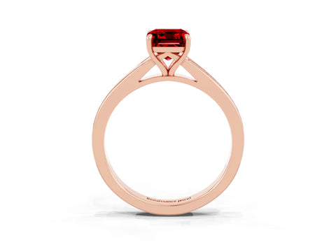 Rose gold Emerald Cut Ruby Solitaire Ring with Pavé Band and Prong Setting_27