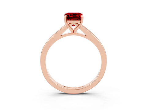 Rose gold Emerald Cut Ruby Solitaire Ring with Pavé Band and Prong Setting_3