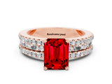 Rose gold Emerald Cut Ruby Solitaire Ring with Pavé and Channel Set Band