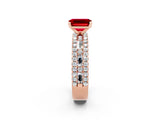 Rose gold Emerald Cut Ruby Solitaire Ring with Pavé and Channel Set Band_2