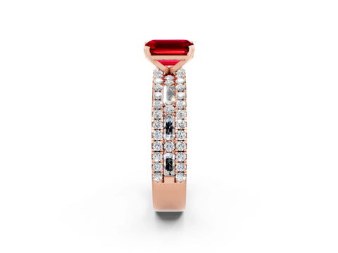 Rose gold Emerald Cut Ruby Solitaire Ring with Pavé and Channel Set Band_2