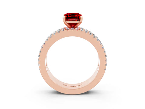 Rose gold Emerald Cut Ruby Solitaire Ring with Pavé and Channel Set Band_3