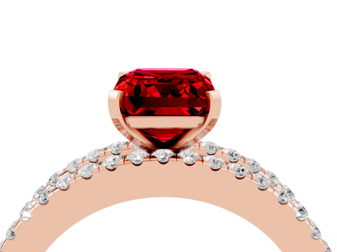 Rose gold Emerald Cut Ruby Solitaire Ring with Pavé and Channel Set Band_4