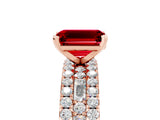 Rose gold Emerald Cut Ruby Solitaire Ring with Pavé and Channel Set Band_5