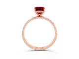 Rose gold Emerald Cut Ruby Solitaire Ring with Pave Band and Four Prong Setting_27