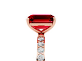 Rose gold Emerald Cut Ruby Solitaire Ring with Pave Band and Four Prong Setting_29