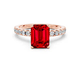 Rose gold Emerald Cut Ruby Solitaire Ring with Round  Pavé Band and Four-Prong Setting_44