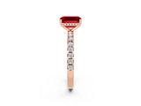Rose gold Emerald Cut Ruby Solitaire Ring with Round  Pavé Band and Four-Prong Setting_46