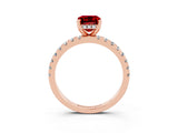 Rose gold Emerald Cut Ruby Solitaire Ring with Round  Pavé Band and Four-Prong Setting_47