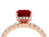 Rose gold Emerald Cut Ruby Solitaire Ring with Round  Pavé Band and Four-Prong Setting_48