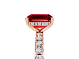 Rose gold Emerald Cut Ruby Solitaire Ring with Round  Pavé Band and Four-Prong Setting_49