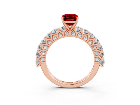 Rose gold Emerald Cut Ruby Solitaire Ring with Shared Prong Pavé Band and Four-Prong Setting_3