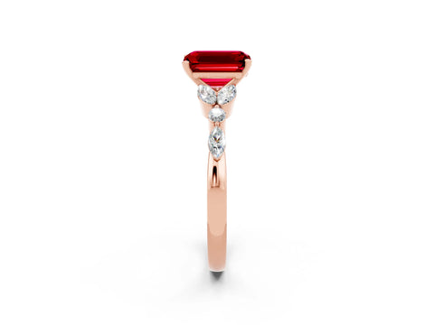 Rose gold Emerald Cut Ruby Solitaire Ring with Side Stones and Four-Prong Setting_14