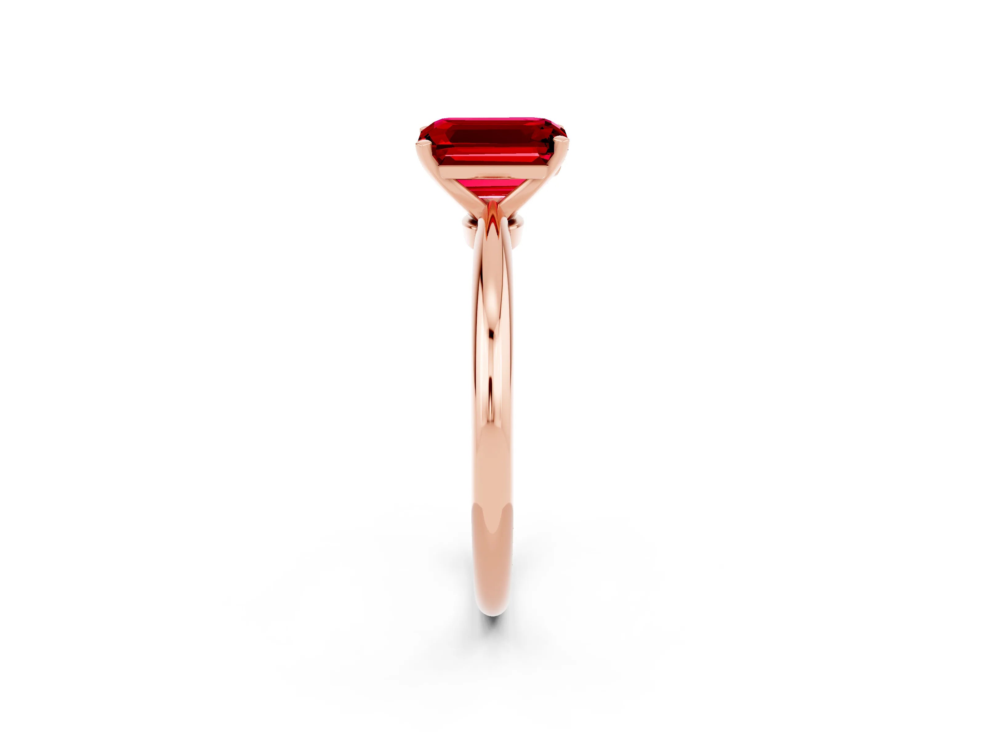Rose gold Emerald Cut Ruby Solitaire Ring with Six-Prong Setting and Classic Band_2