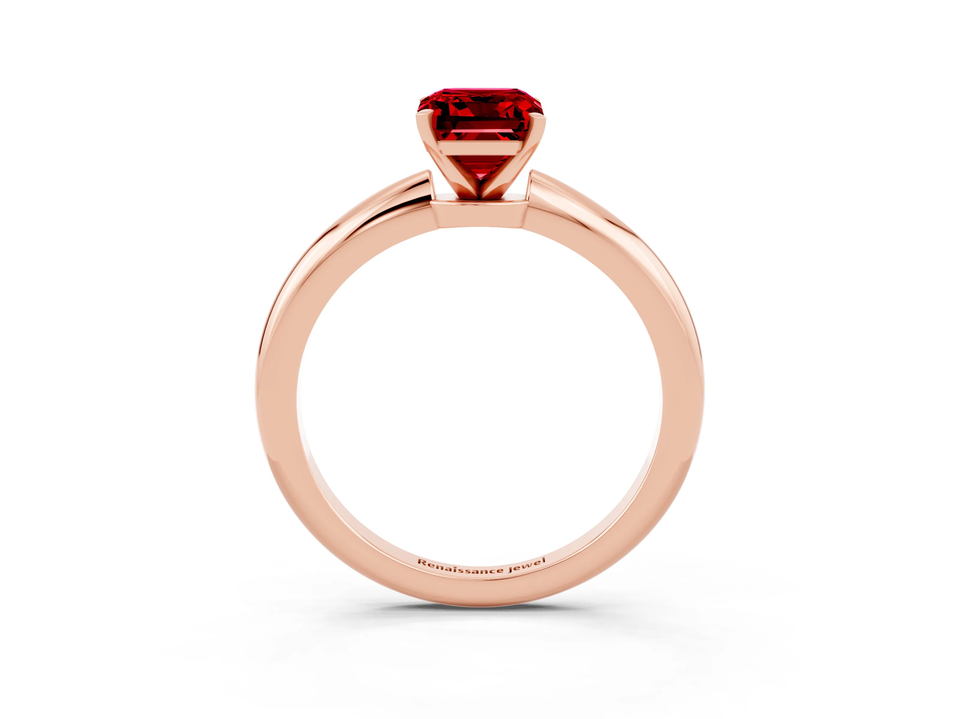 Rose gold Emerald Cut Ruby Solitaire Ring with Six-Prong Setting and Classic Band_3