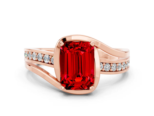 Rose gold Emerald Cut Ruby Solitaire Ring with Split Shank and Prong Setting