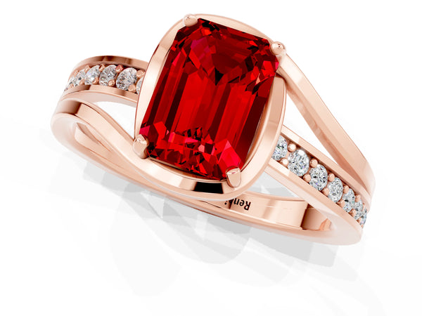 Rose gold Emerald Cut Ruby Solitaire Ring with Split Shank and Prong Setting