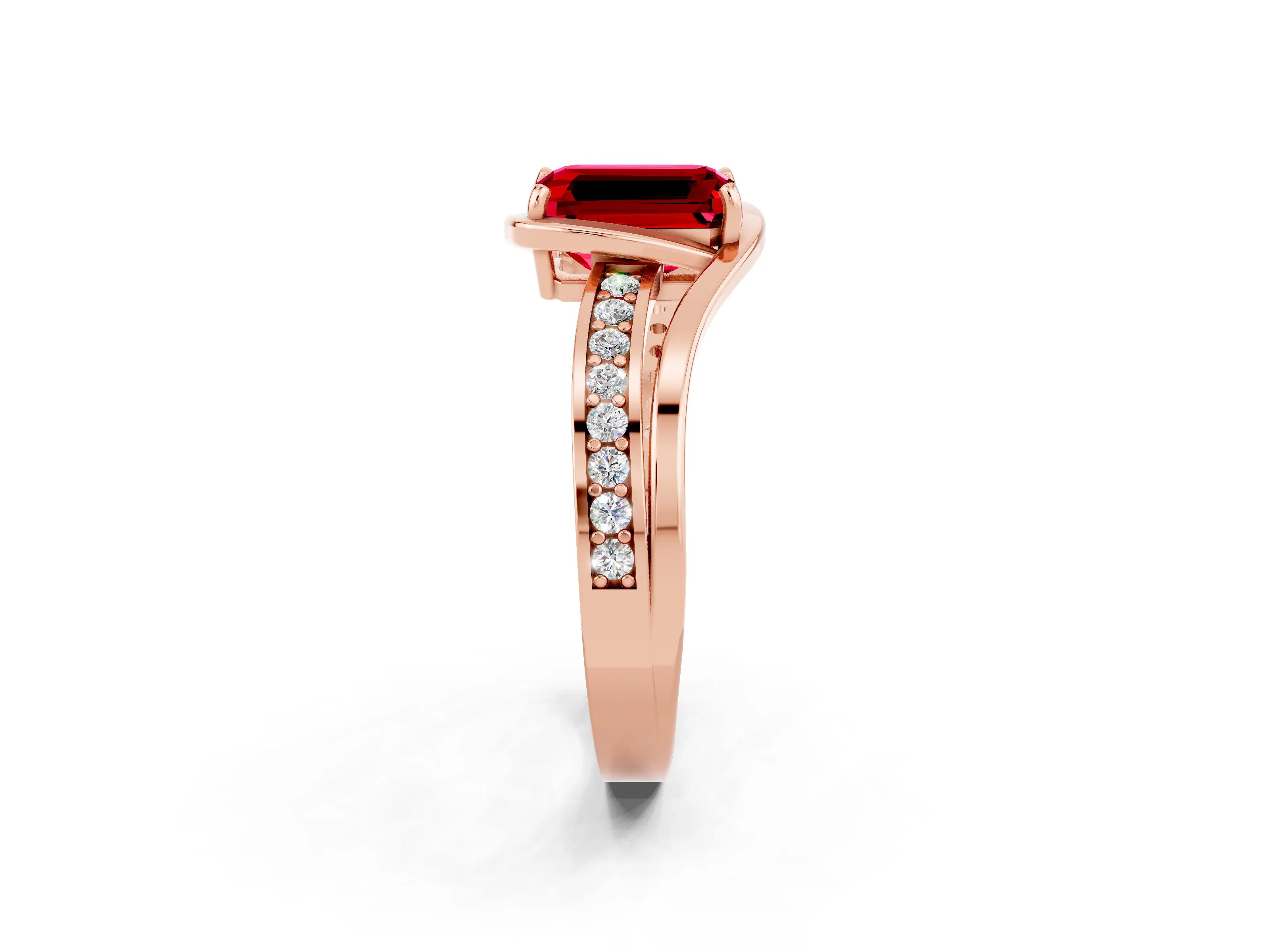 Rose gold Emerald Cut Ruby Solitaire Ring with Split Shank and Prong Setting_2