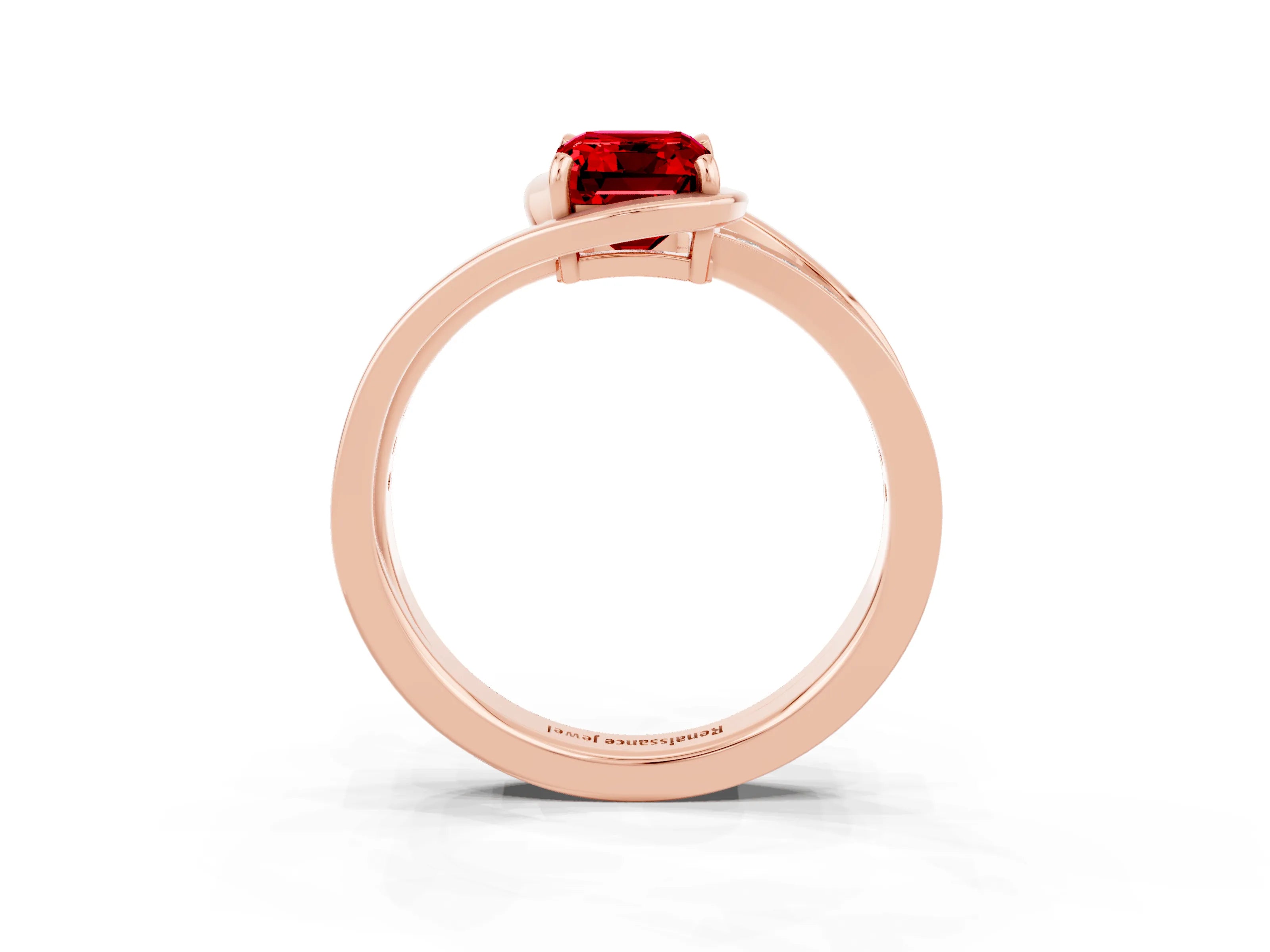 Rose gold Emerald Cut Ruby Solitaire Ring with Split Shank and Prong Setting_3