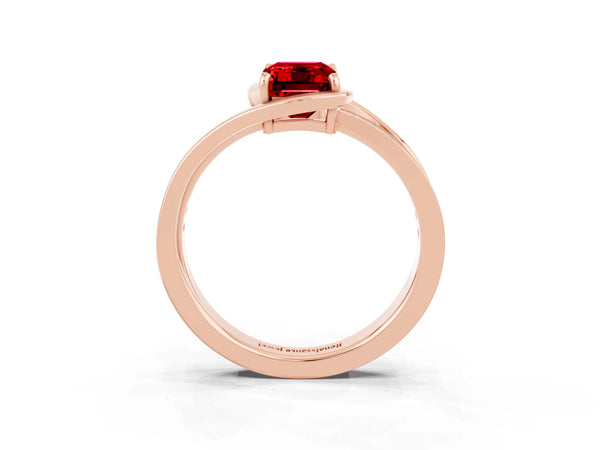 Rose gold Emerald Cut Ruby Solitaire Ring with Split Shank and Prong Setting