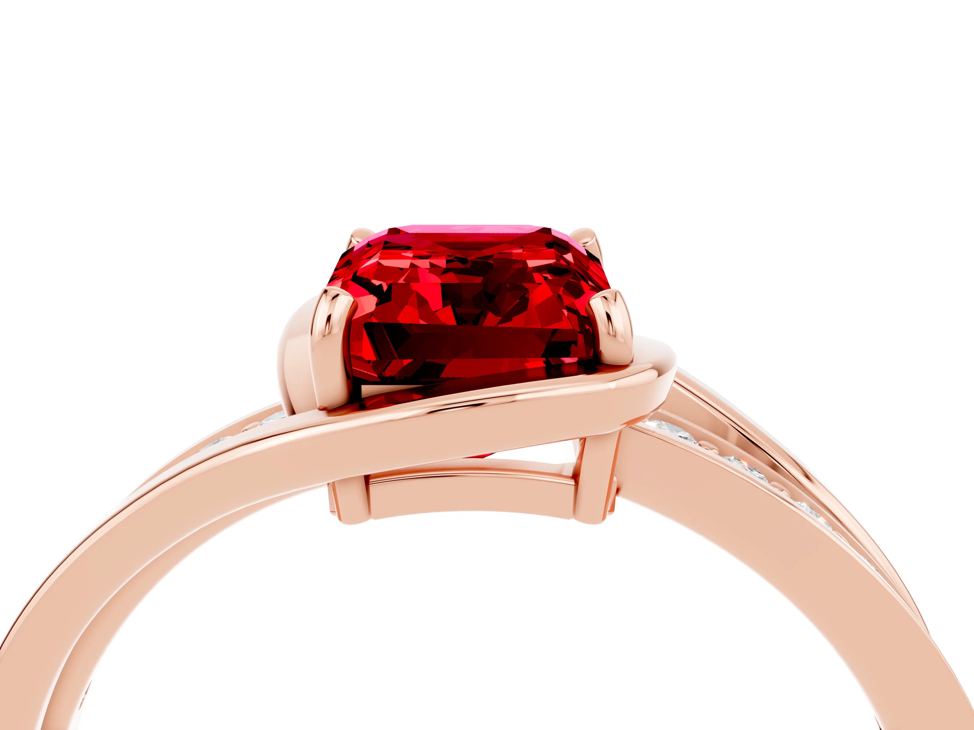 Rose gold Emerald Cut Ruby Solitaire Ring with Split Shank and Prong Setting_4